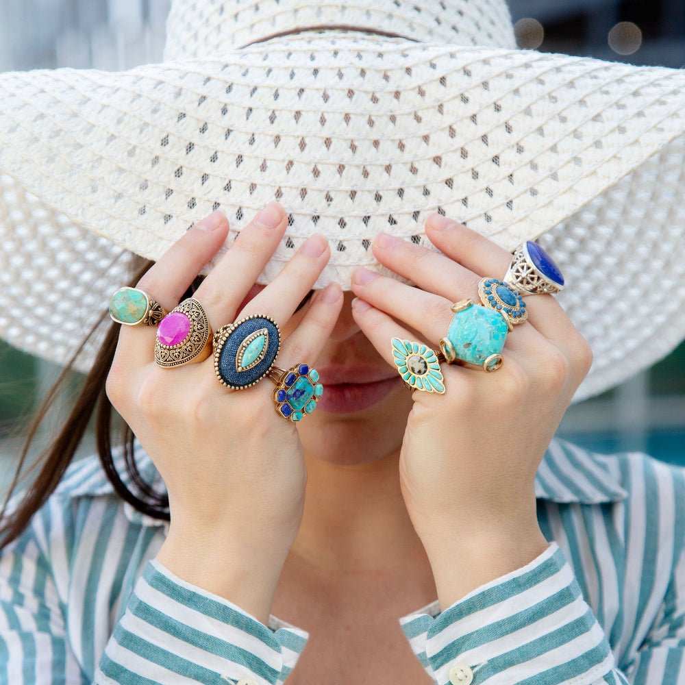 Blue Turquoise Rhombus Statement Ring - Barse Jewelry - Flyclothing LLC