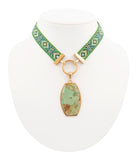 Blue Turquoise Textile Blue and Green Ribbon Necklace - Barse Jewelry