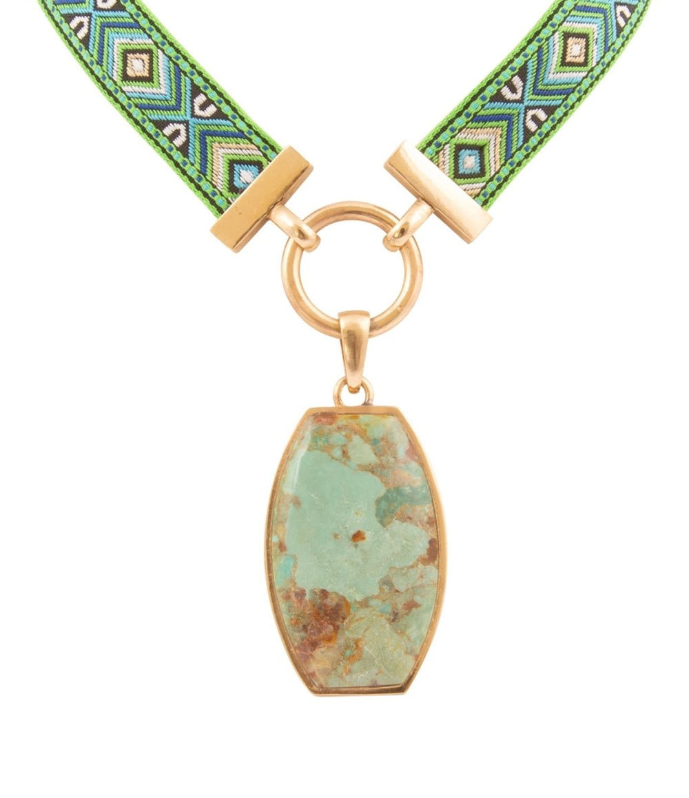 Blue Turquoise Textile Blue and Green Ribbon Necklace - Barse Jewelry