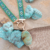 Blue Turquoise Textile Blue and Green Ribbon Necklace - Barse Jewelry