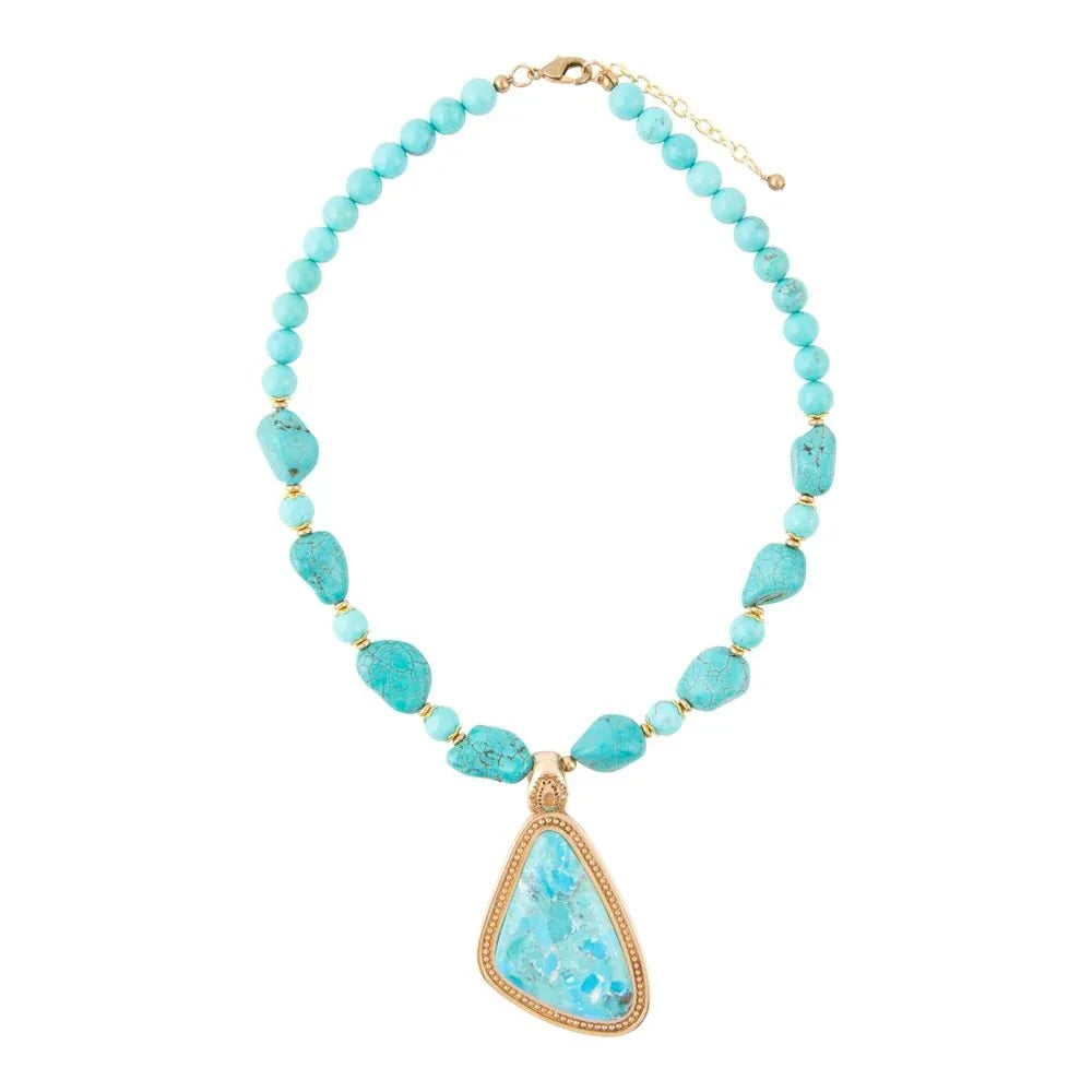 Blue Turquoise Triangle Golden Pendant Necklace - Barse Jewelry - Flyclothing LLC