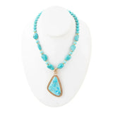 Blue Turquoise Triangle Golden Pendant Necklace - Barse Jewelry - Flyclothing LLC