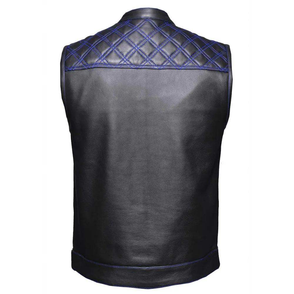 Blue Diamond - Men's Premium Leather Motorcycle Vest - Unik Just for Bikers - Flyclothing LLC