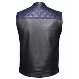 Blue Diamond - Men's Premium Leather Motorcycle Vest - Unik Just for Bikers - Flyclothing LLC