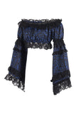Daisy Corsets Blue/Black Brocade Smocked Flare Sleeve Peasant Top - Daisy Corsets