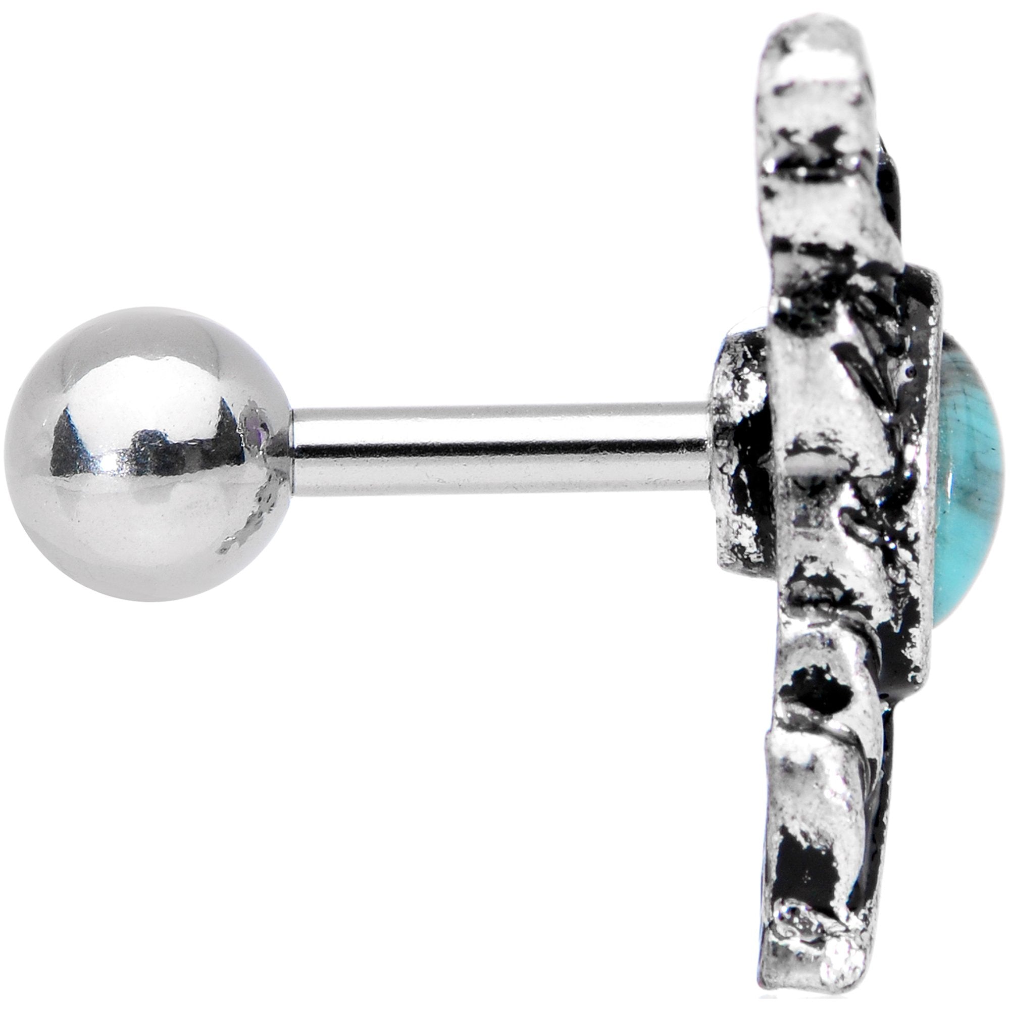 1/4 Blue Faux Turquoise Southwestern Feather Cartilage Tragus Earring - BodyCandy - Flyclothing LLC