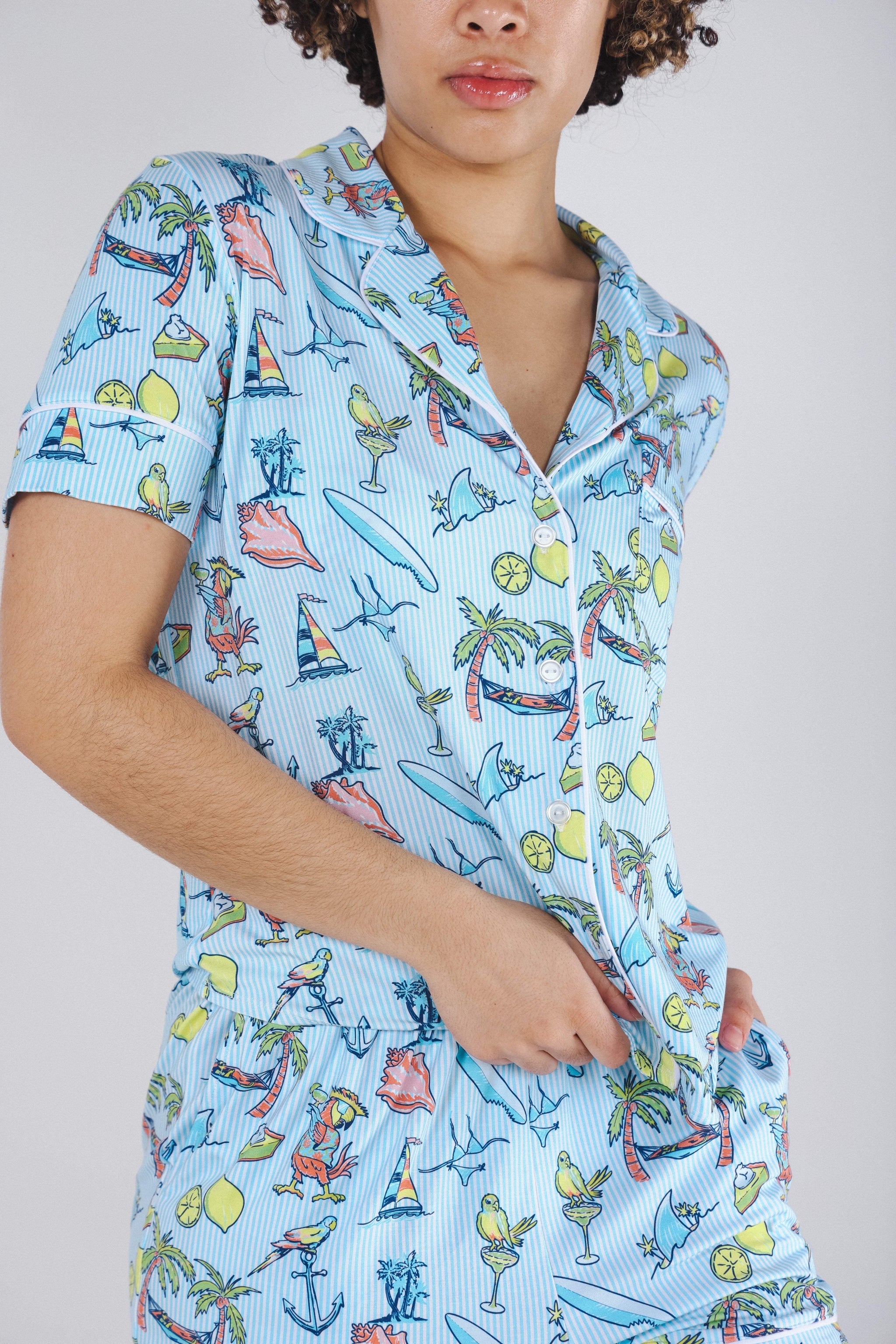 The Boat Drinks | Shinesty x Margaritaville® Button Down Short Pajama Set - Shinesty - Flyclothing LLC