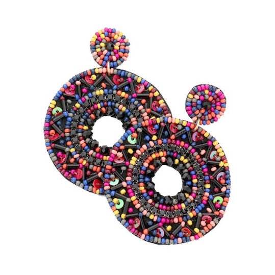 Boho Sequin Multi Beaded Detailed Open Circle Earrings - Madeline Love - Flyclothing LLC