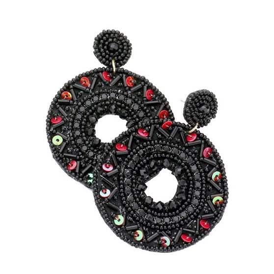 Boho Sequin Multi Beaded Detailed Open Circle Earrings - Madeline Love - Flyclothing LLC