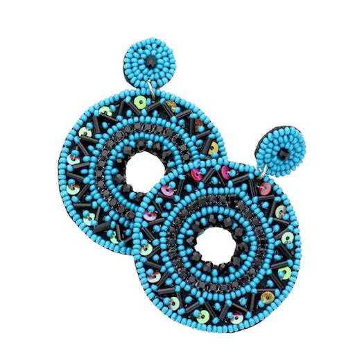 Boho Sequin Multi Beaded Detailed Open Circle Earrings - Madeline Love - Flyclothing LLC