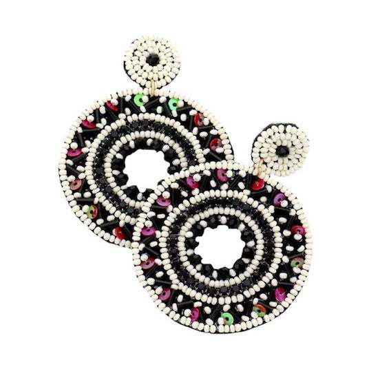 Boho Sequin Multi Beaded Detailed Open Circle Earrings - Madeline Love - Flyclothing LLC