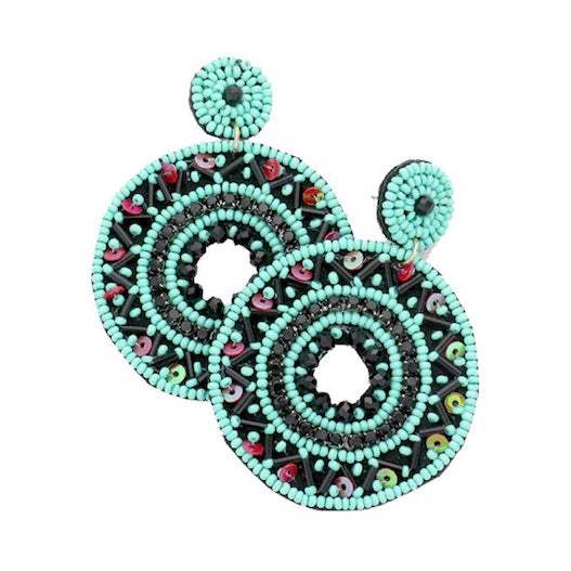 Boho Sequin Multi Beaded Detailed Open Circle Earrings - Madeline Love - Flyclothing LLC