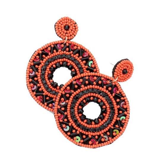Boho Sequin Multi Beaded Detailed Open Circle Earrings - Madeline Love - Flyclothing LLC