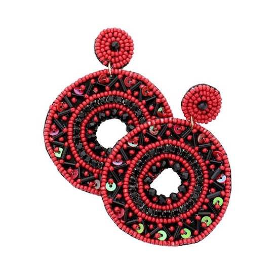 Boho Sequin Multi Beaded Detailed Open Circle Earrings - Madeline Love - Flyclothing LLC