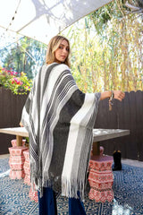Boho Striped Frayed Edge Ruana
