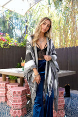 Boho Striped Frayed Edge Ruana