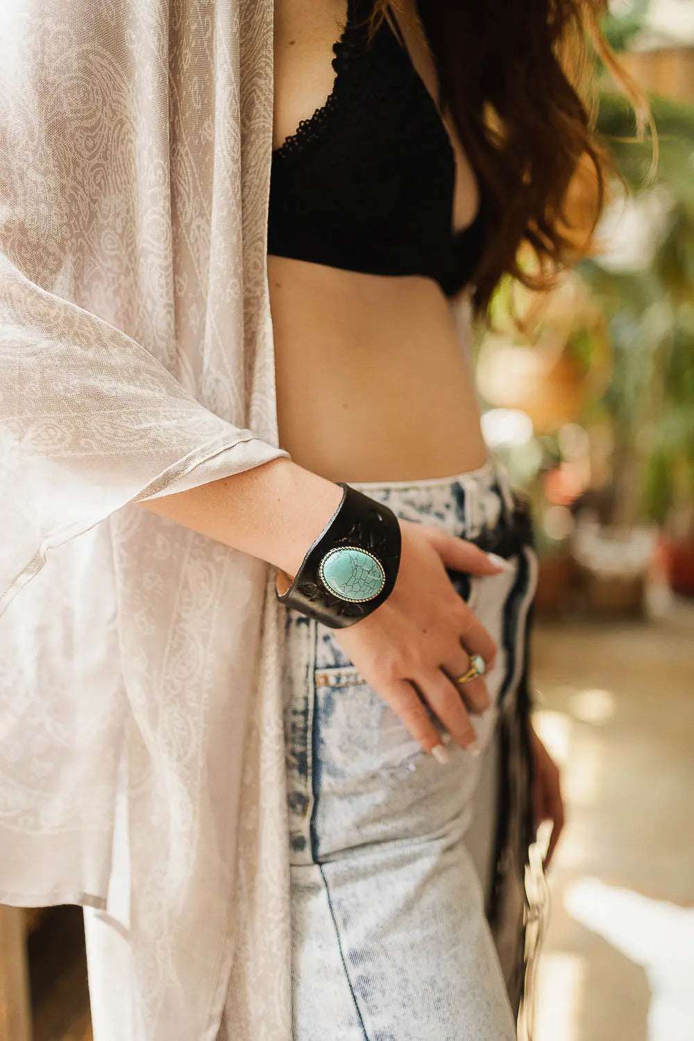 Boho Turquoise Stone Leather Cuff🤎 - Boho Clothing and Accessories - Flyclothing LLC