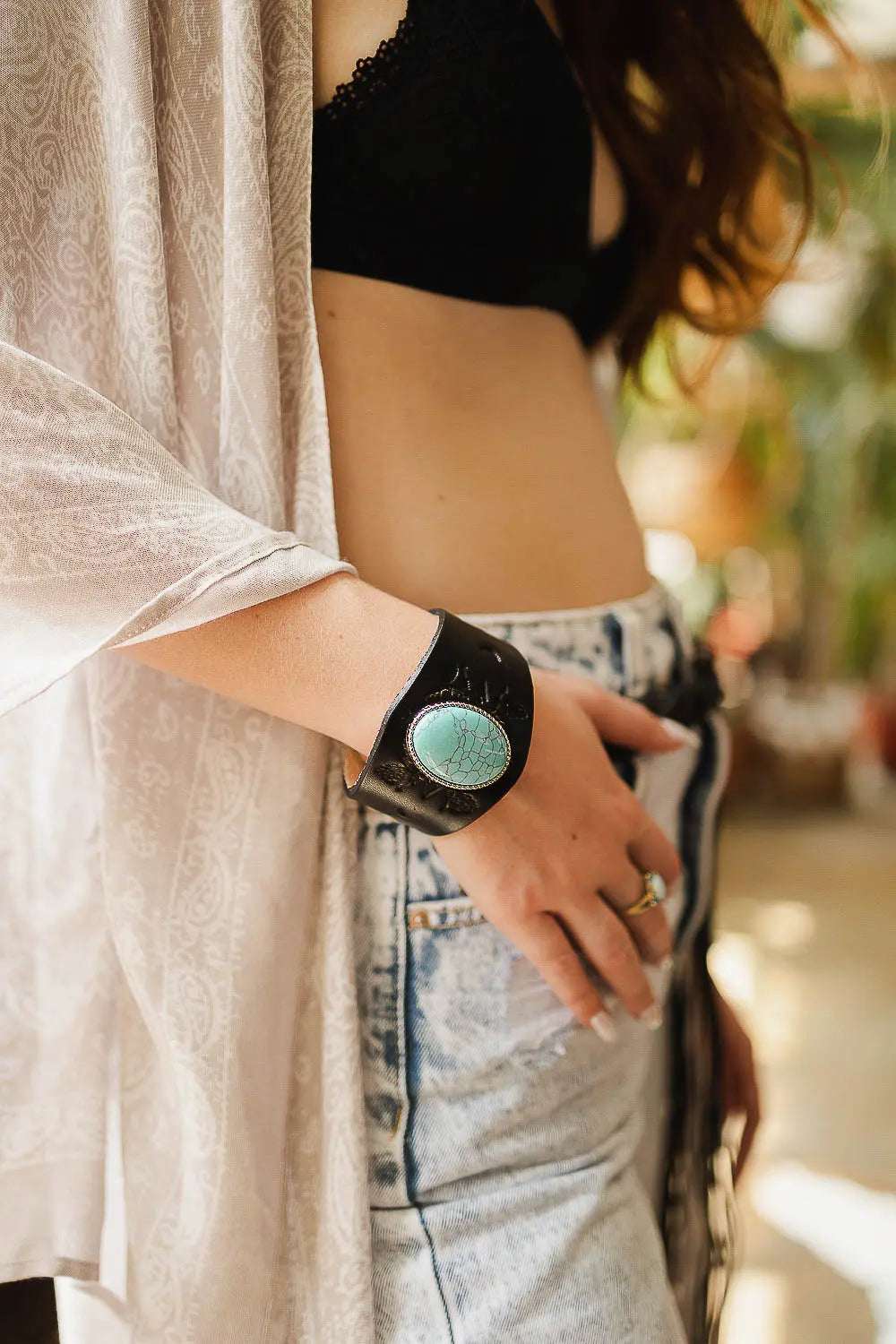 Boho Turquoise Stone Leather Cuff🤎 - Boho Clothing and Accessories - Flyclothing LLC