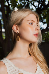 Boho Wood-Trimmed Round Straw Earrings