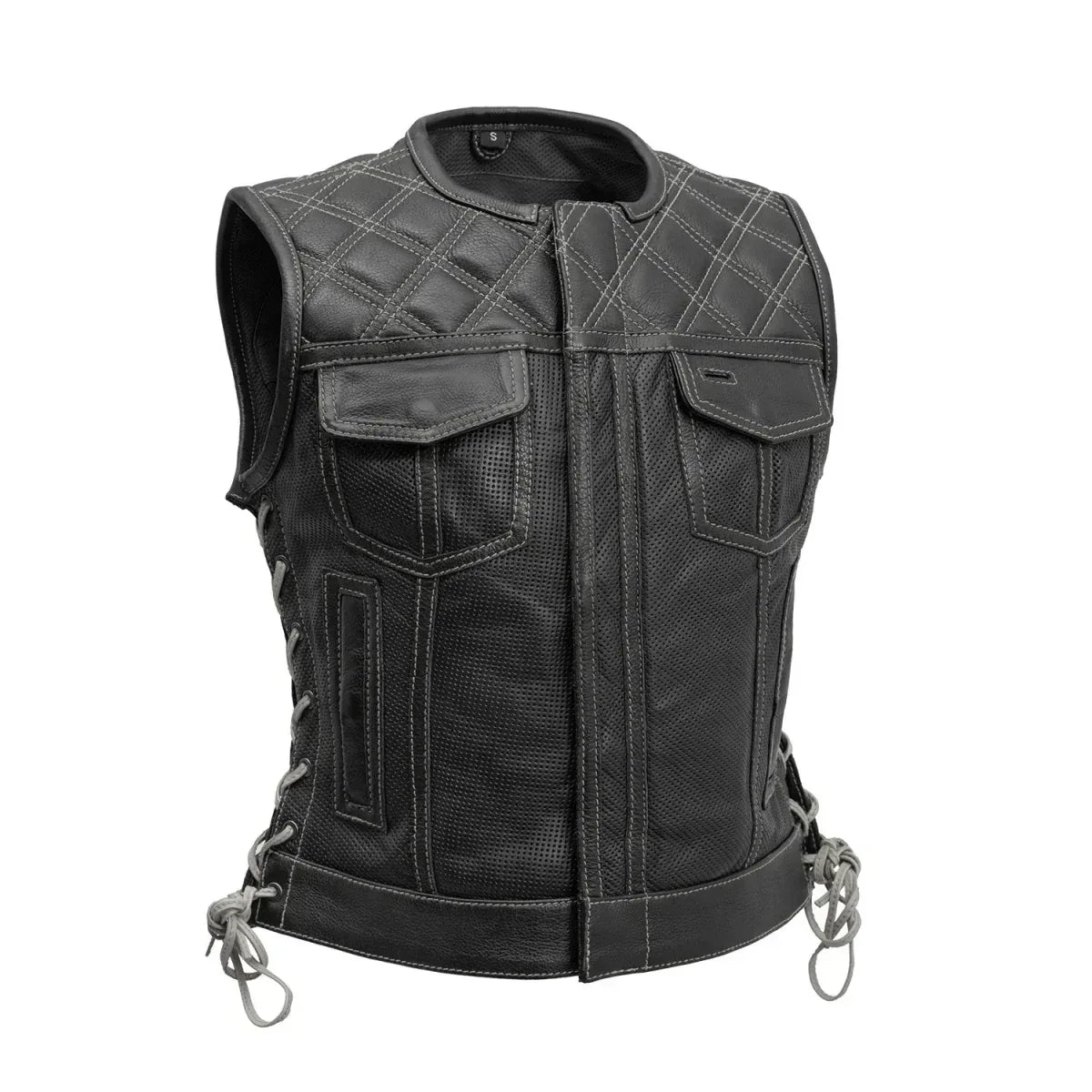 Bonnie Perforated Women's Motorcycle Leather Vest - First Manufacturing Company - Flyclothing LLC