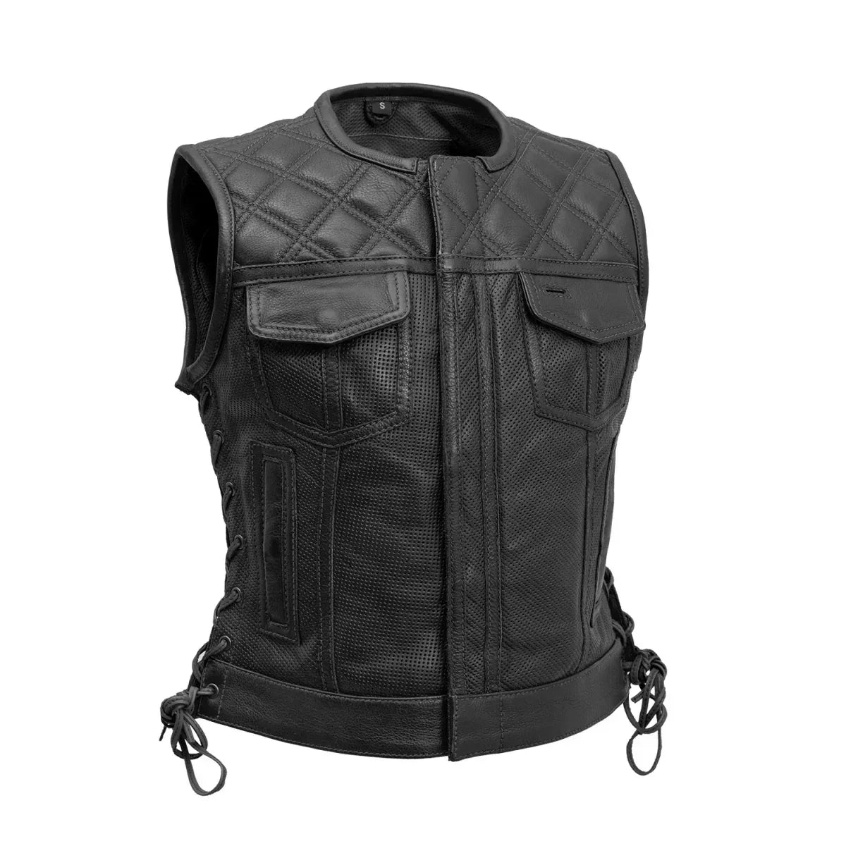 Bonnie Perforated Women's Motorcycle Leather Vest - First Manufacturing Company - Flyclothing LLC