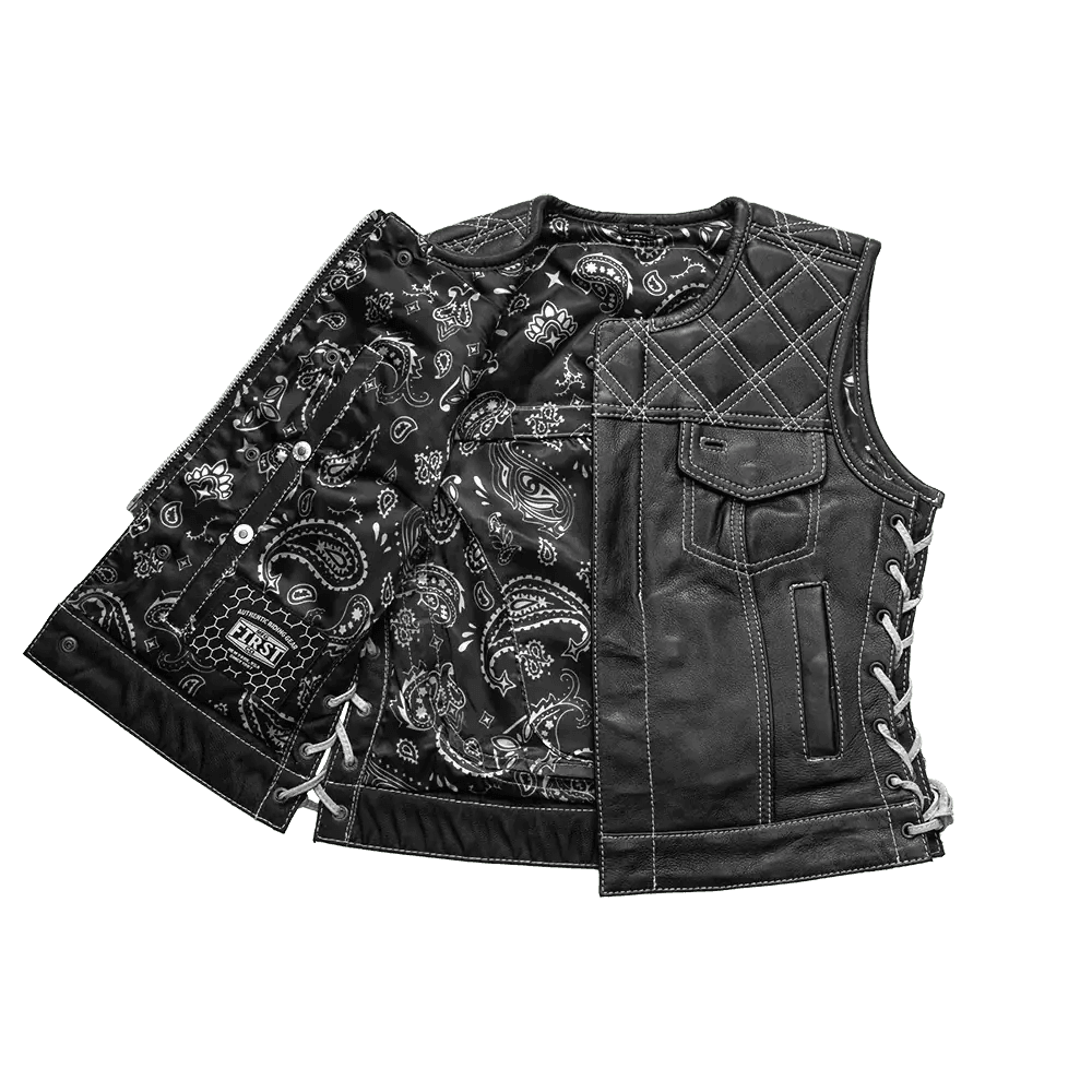 Bonnie - Women's Motorcycle Leather Vest - Diamond Quilt - First Manufacturing Company - Flyclothing LLC