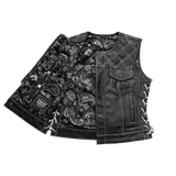 Bonnie - Women's Motorcycle Leather Vest - Diamond Quilt - First Manufacturing Company - Flyclothing LLC
