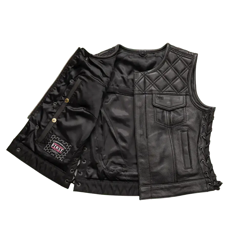 Bonnie - Women's Motorcycle Leather Vest - Diamond Quilt - First Manufacturing Company - Flyclothing LLC