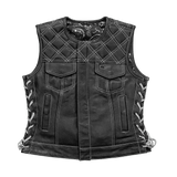 Bonnie - Women's Motorcycle Leather Vest - Diamond Quilt - First Manufacturing Company - Flyclothing LLC