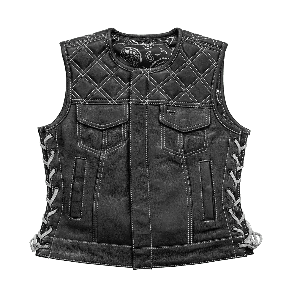 Bonnie - Women's Motorcycle Leather Vest - Diamond Quilt - First Manufacturing Company - Flyclothing LLC