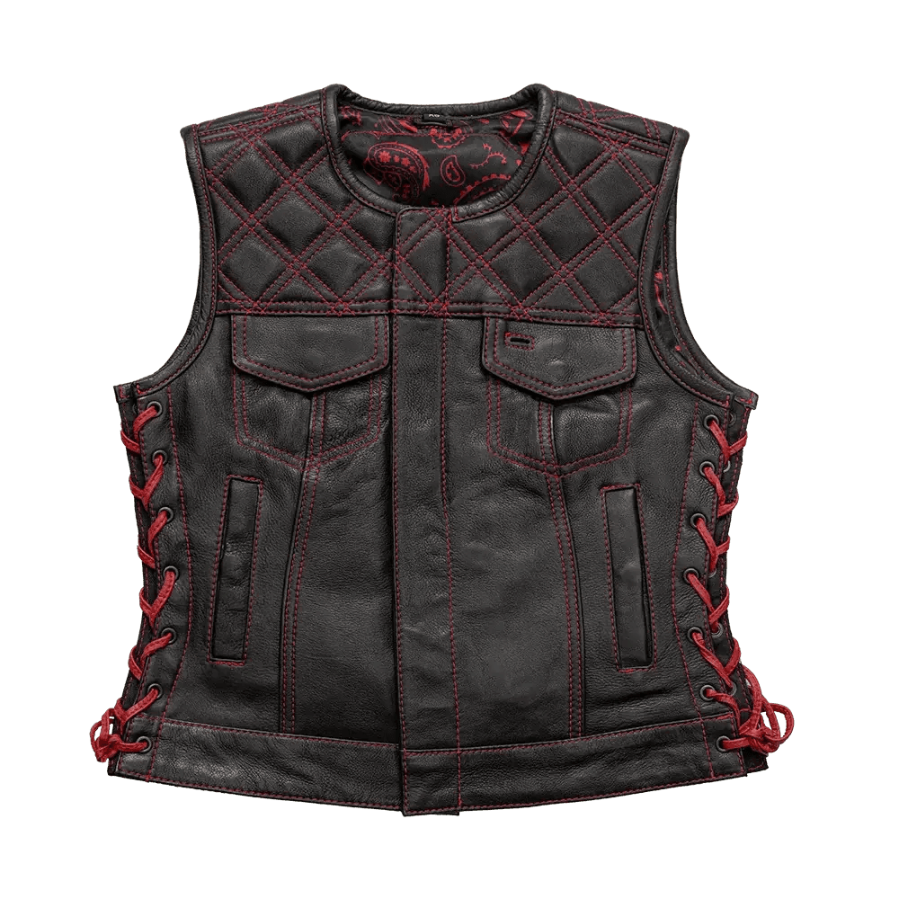 Bonnie - Women's Motorcycle Leather Vest - Diamond Quilt - First Manufacturing Company - Flyclothing LLC