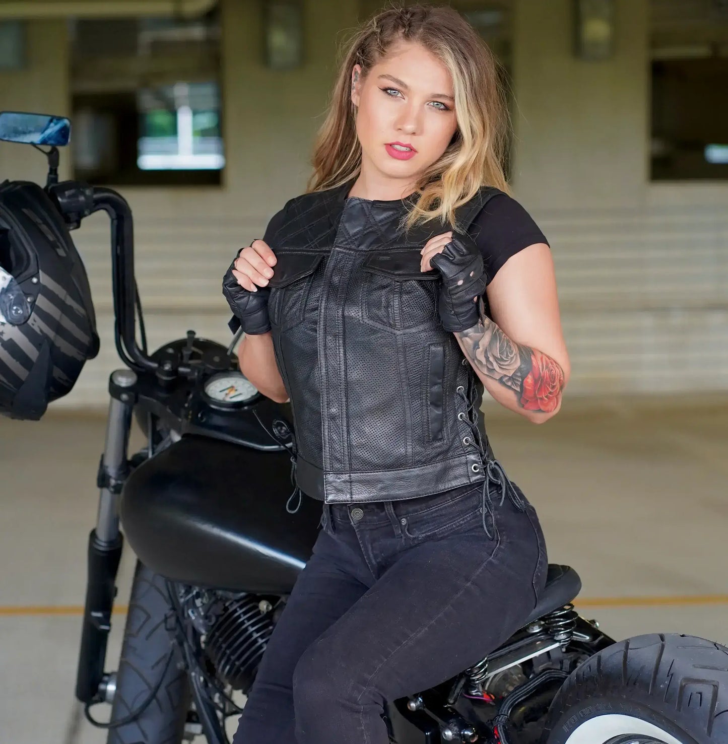 Bonnie Perforated Women's Motorcycle Leather Vest - First Manufacturing Company - Flyclothing LLC