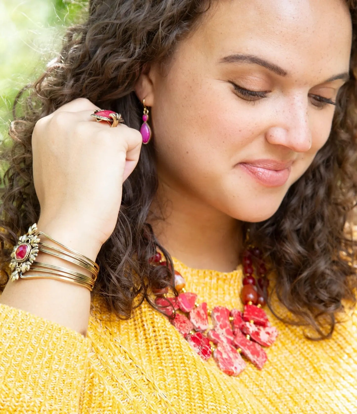 Bordeaux Quartz and Bronze Ornate Cuff Bracelet - Barse Jewelry - Flyclothing LLC