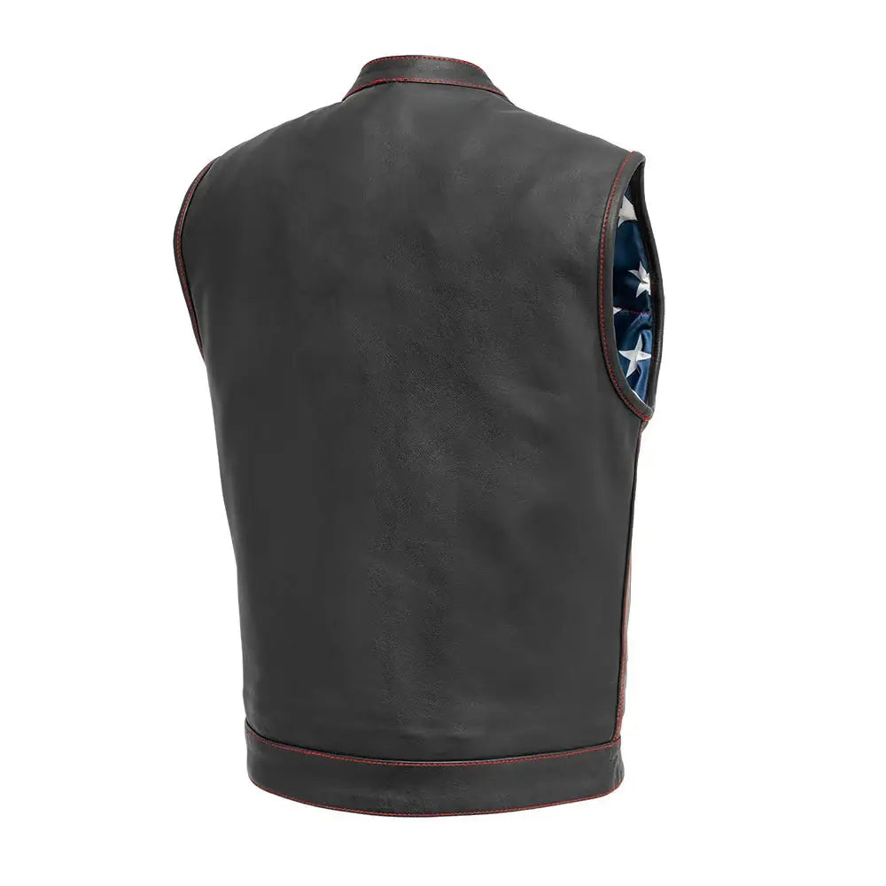 Born Free Men's Leather Motorcycle Leather Vest - Red Stitch - First Manufacturing Company - Flyclothing LLC
