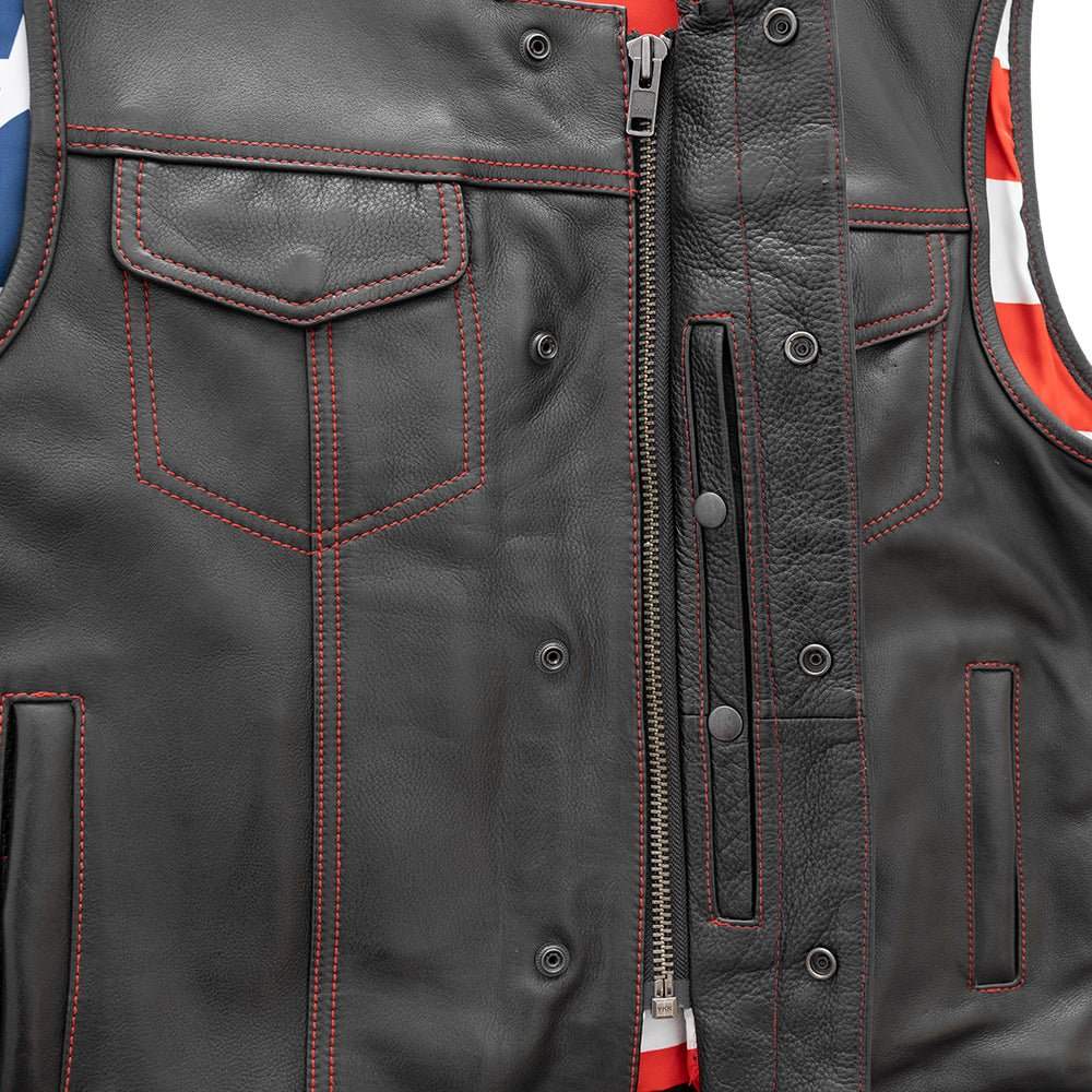 Born Free Men's Leather Motorcycle Leather Vest - Red Stitch - First Manufacturing Company - Flyclothing LLC