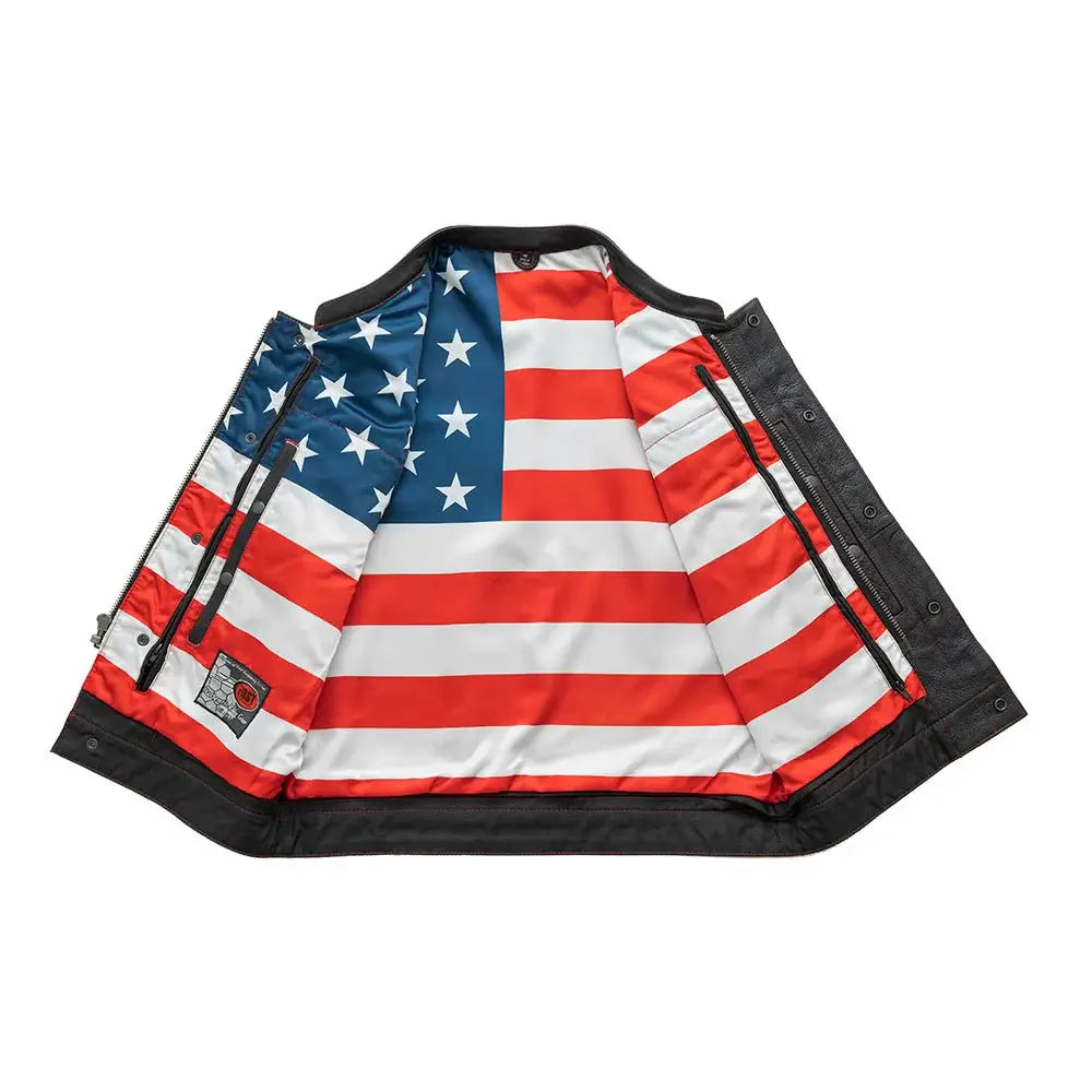 Born Free Men's Leather Motorcycle Leather Vest - Red Stitch - First Manufacturing Company - Flyclothing LLC