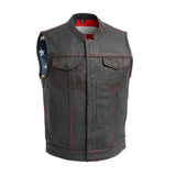 Born Free Men's Leather Motorcycle Leather Vest - Red Stitch - First Manufacturing Company - Flyclothing LLC