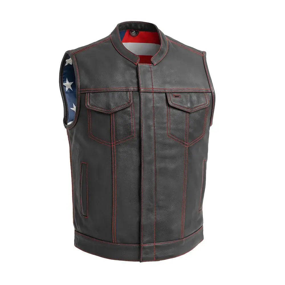 Born Free Men's Leather Motorcycle Leather Vest - Red Stitch - First Manufacturing Company - Flyclothing LLC