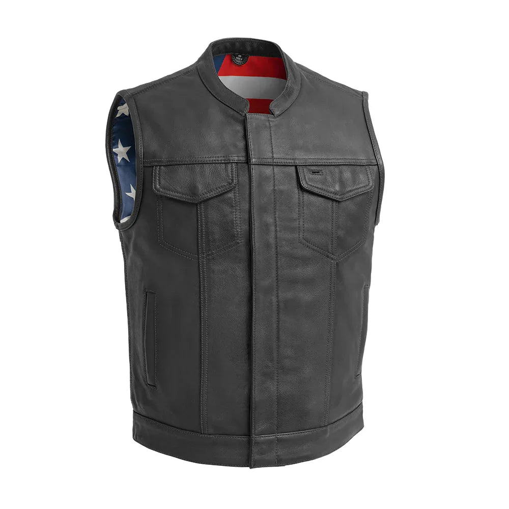 Born Free Men's Motorcycle Leather Vest - Black Stitch - First Manufacturing Company - Flyclothing LLC