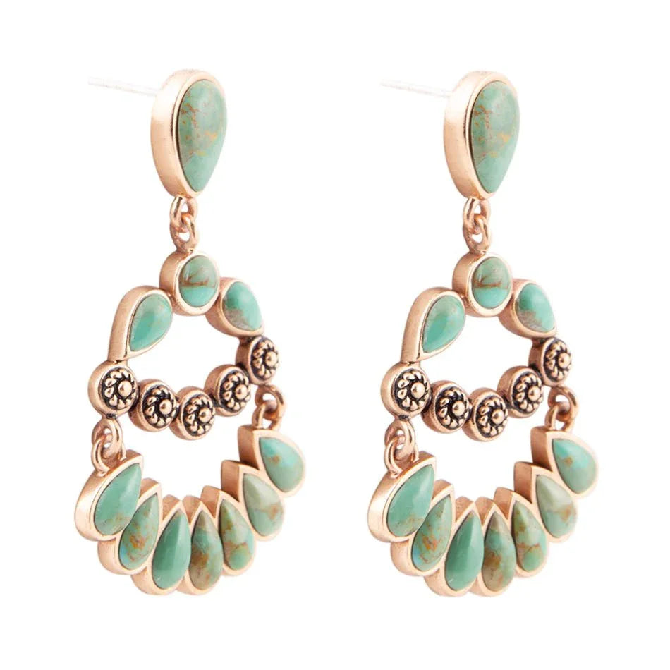 Botanical Green Turquoise Golden Statement Earrings - Barse Jewelry - Flyclothing LLC