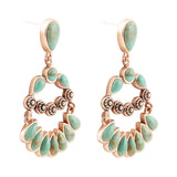 Botanical Green Turquoise Golden Statement Earrings - Barse Jewelry
