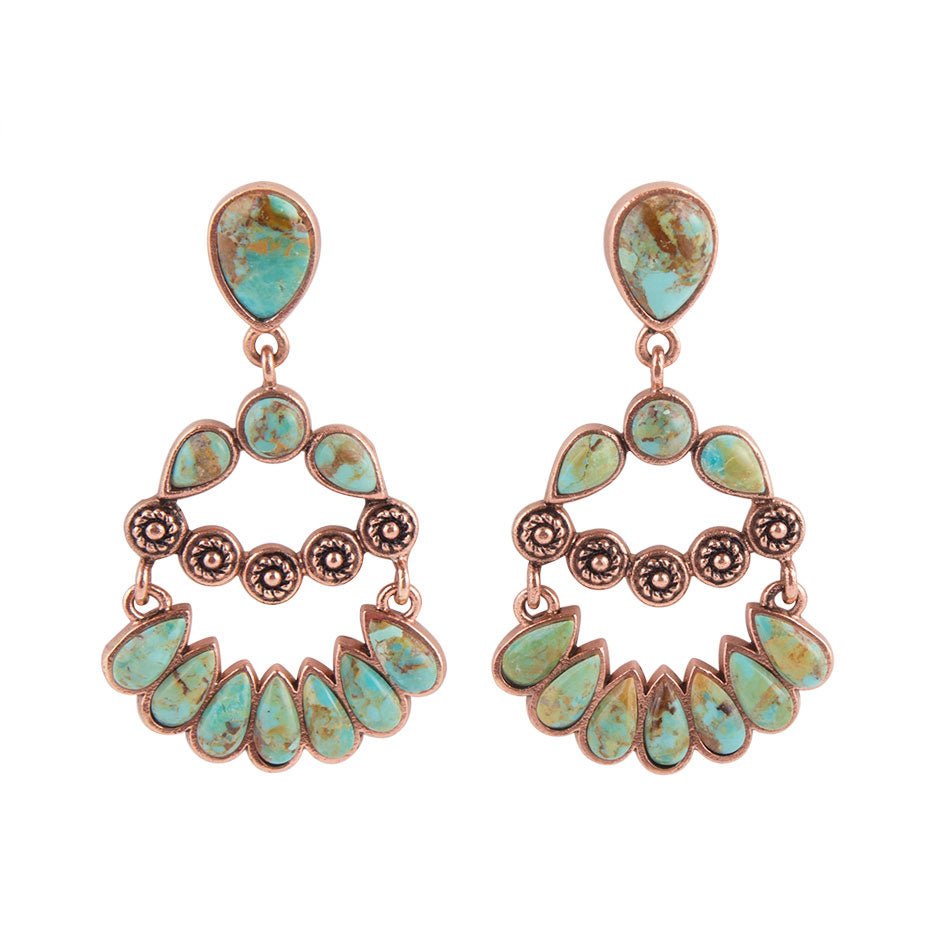 Botanical Green Turquoise Golden Statement Earrings - Barse Jewelry