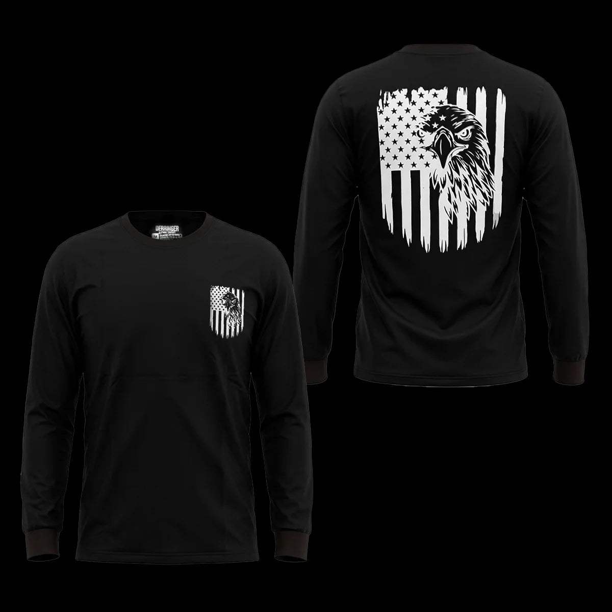 Men's Black Long Sleeve T-Shirt with American Eagle & Flag Print - Unik Just for Bikers - Flyclothing LLC