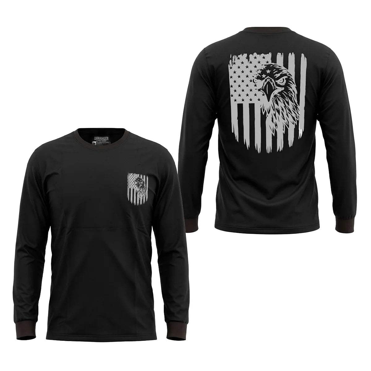 Men's Black Long Sleeve T-Shirt with American Eagle & Flag Print - Unik Just for Bikers - Flyclothing LLC