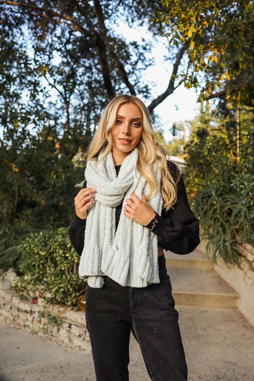 Boucle Vertical Knit Scarf - Boho Clothing and Accessories - Flyclothing LLC