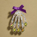 Bow Accent Glass Stone Skeleton Hand Pin Brooch - Madeline Love - Flyclothing LLC