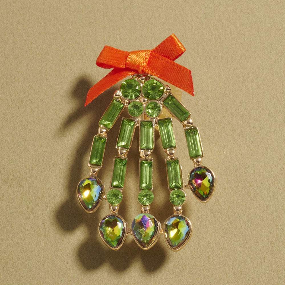 Bow Accent Glass Stone Skeleton Hand Pin Brooch - Madeline Love - Flyclothing LLC