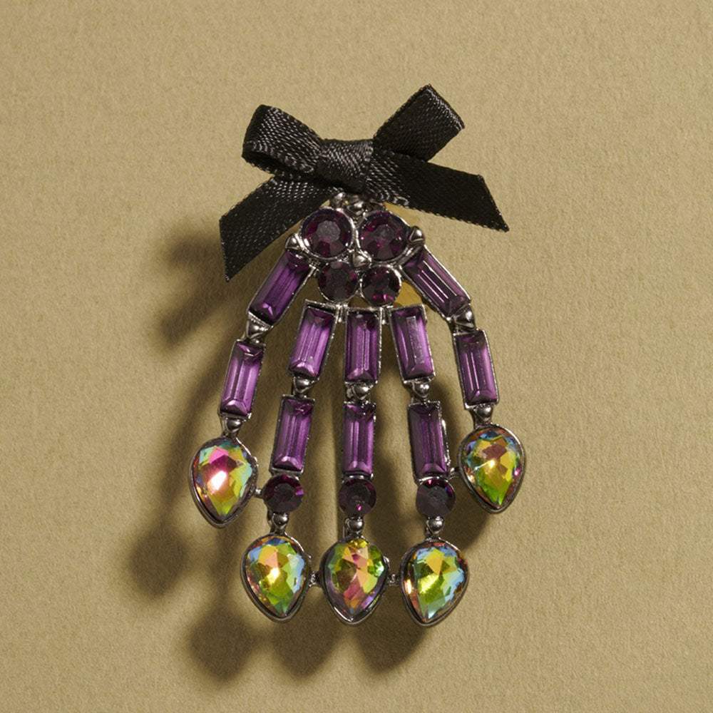Bow Accent Glass Stone Skeleton Hand Pin Brooch - Madeline Love - Flyclothing LLC