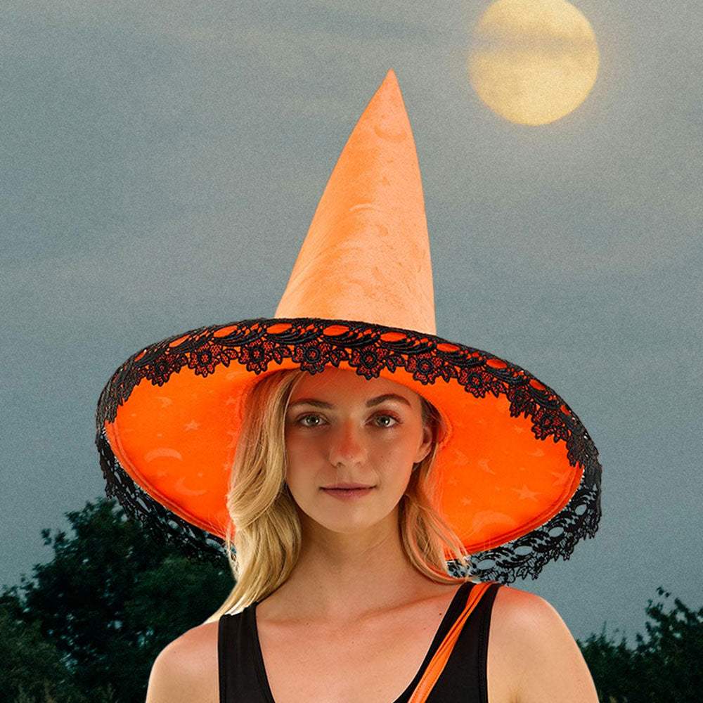 Bow Pointed Flower Lace Around Halloween Witch Hat - Madeline Love - Flyclothing LLC