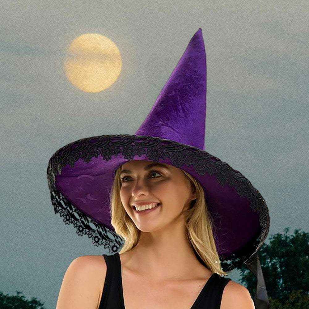 Bow Pointed Flower Lace Around Halloween Witch Hat - Madeline Love - Flyclothing LLC